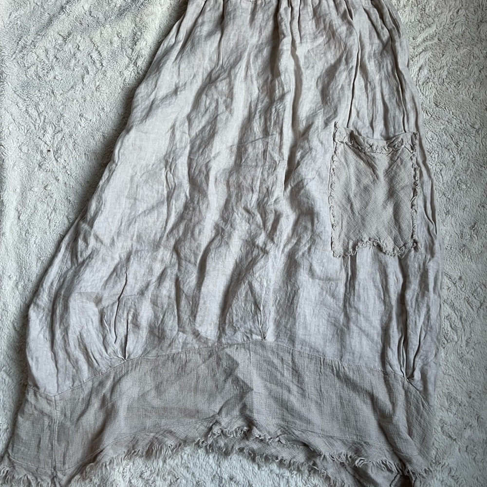 Beige Linen Maxi Skirt with Funky Pocket